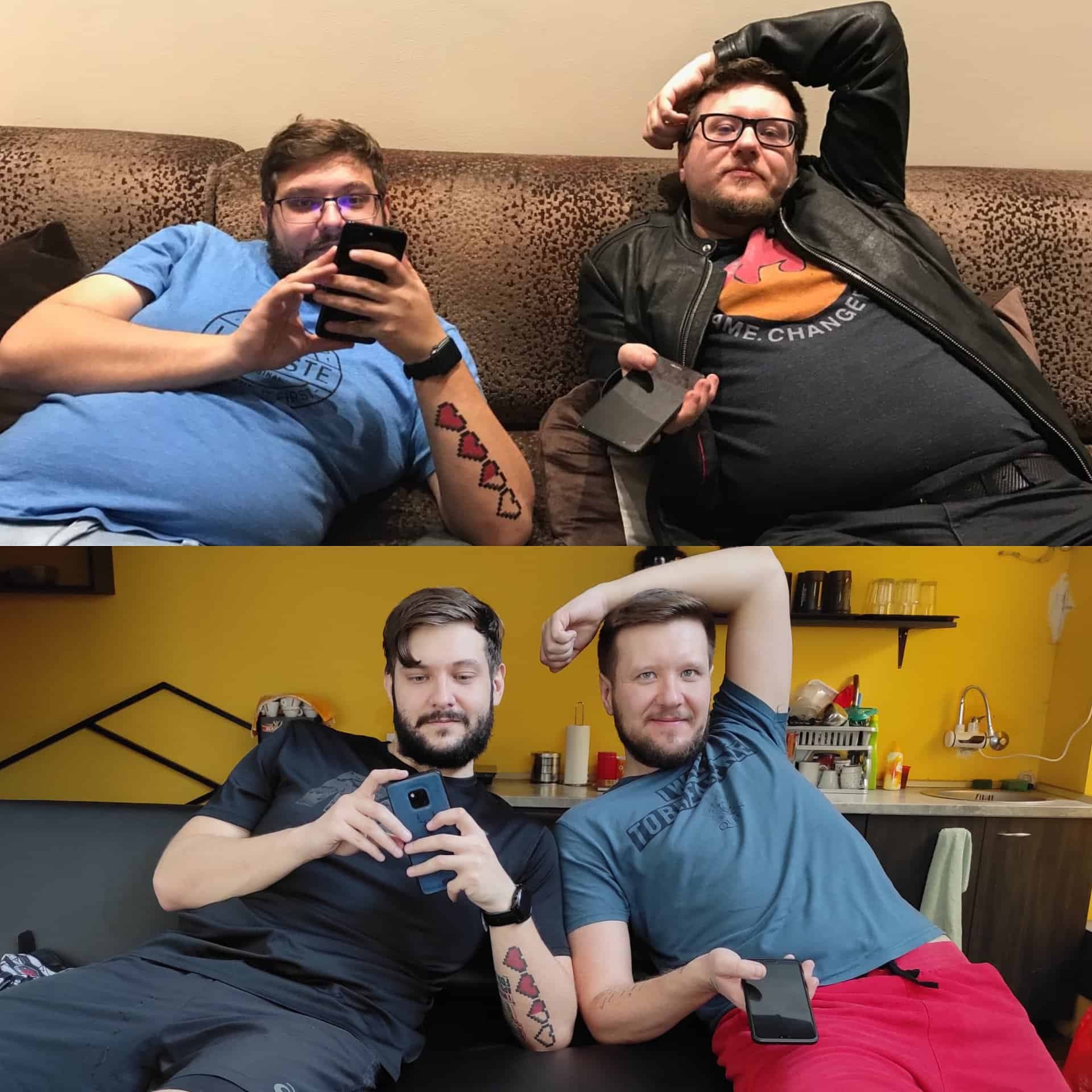 Dvojica vežbača Workout Team studija na dve fotografije, pre i posle programa transformacije tela